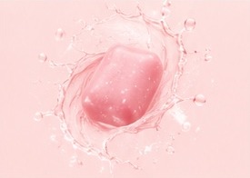 Chiclete rosa em movimento na água